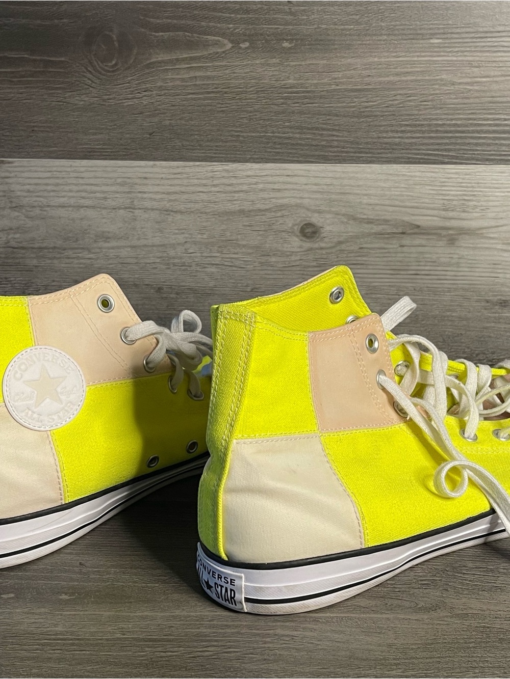 Converse High Top Sneakers in Neon Yellow and Cream - Picture 10 of 16